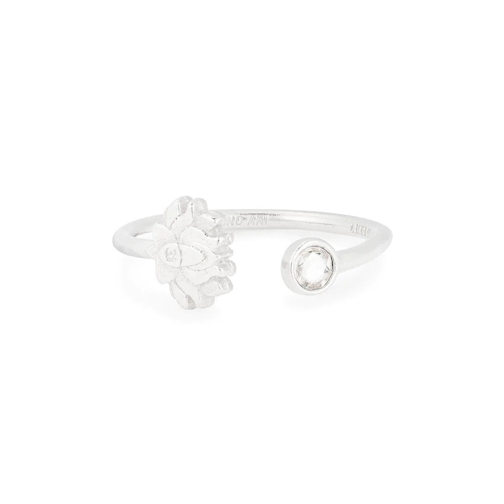 Alex and Ani silver lotus ring with Swarovski crystal